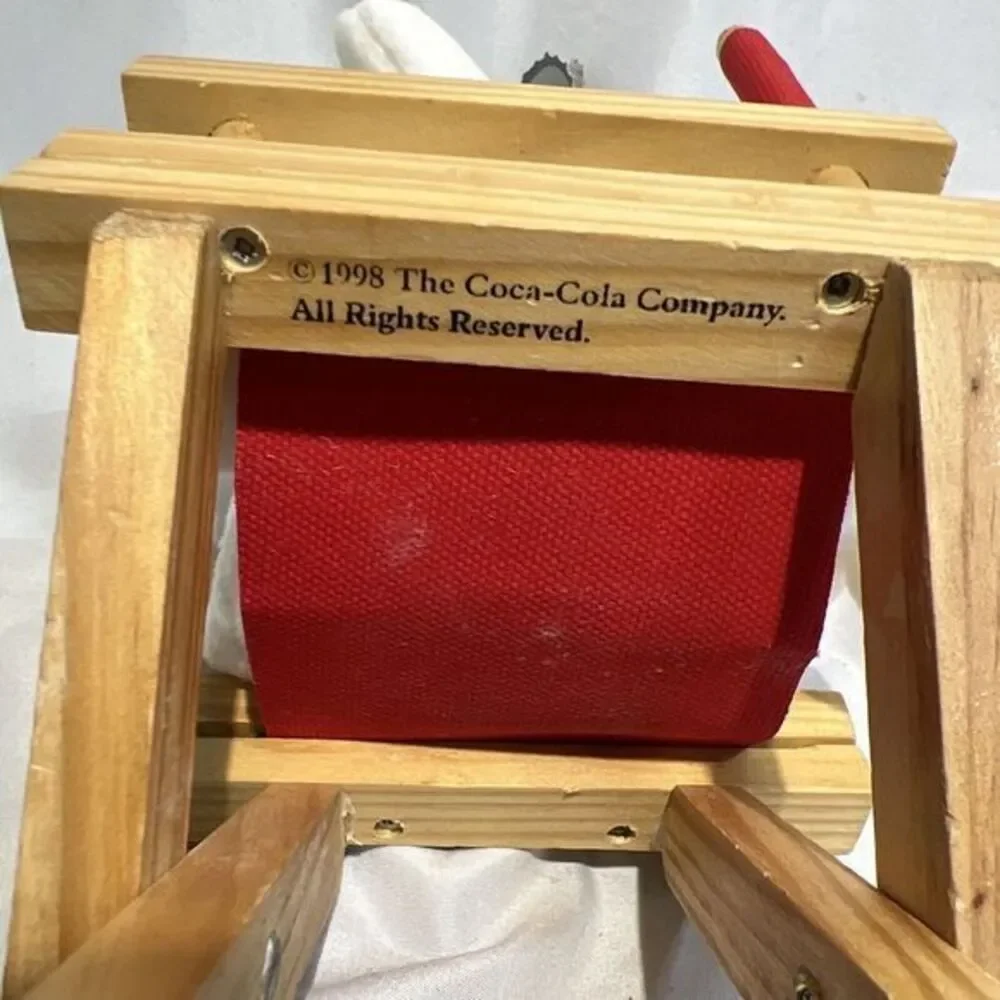 Coca Cola 1998 Polar Bear 5.5‎ Inch Plush in Wood Directors Chair Coke Bottle
